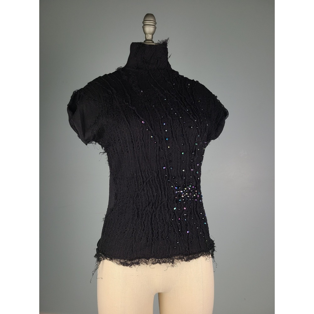 RARE Archival Roberto Cavalli M Mock Neck Beaded Top Spiderweb Fringe Y2K Italy